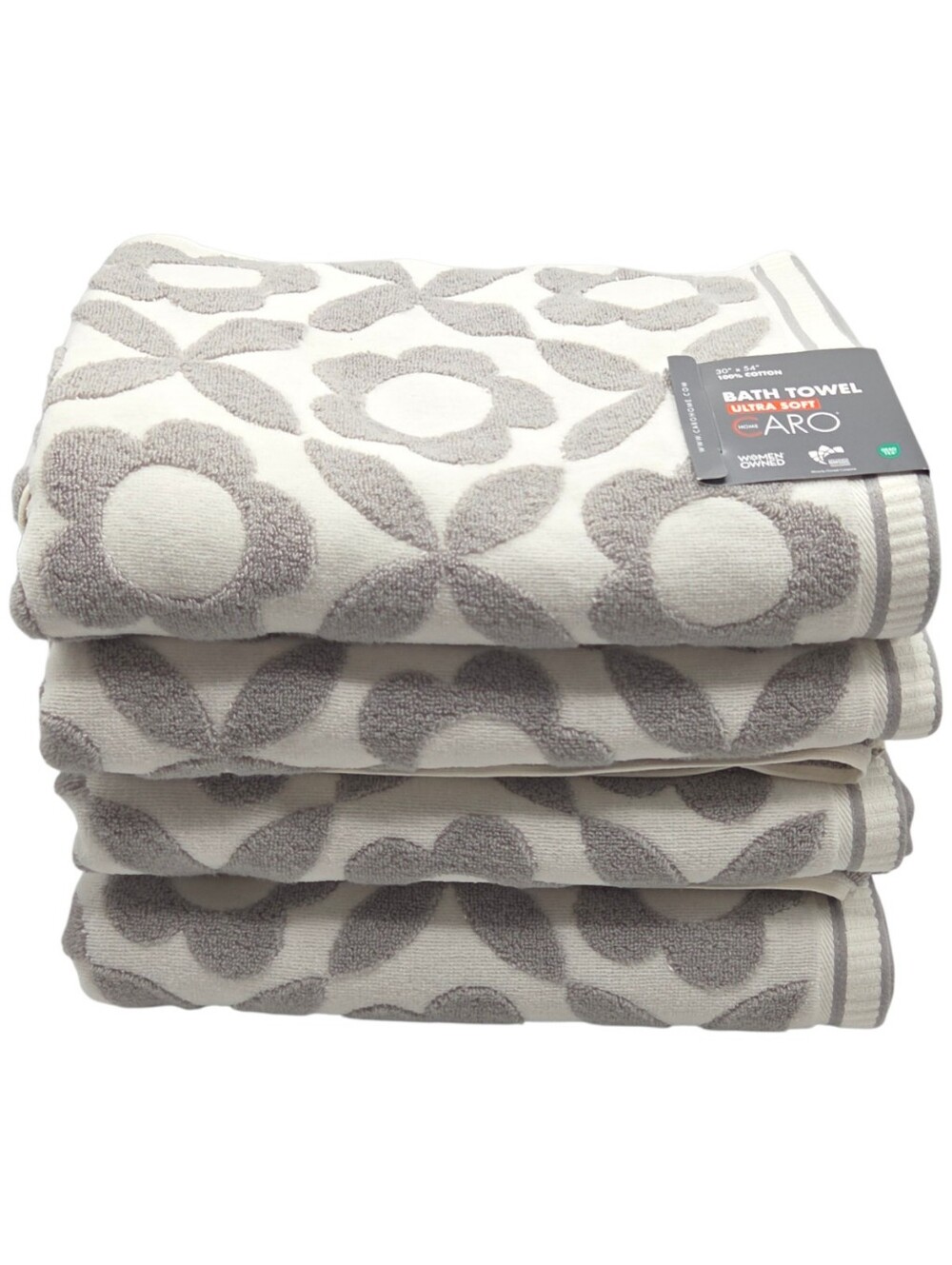 Caro Home 4pc Gray White Daisy Days Raised Floral Bath Towels 30x54 - Picture 4 of 8